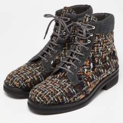 Chanel Grey Tweed CC High Top Sneakers Size 44