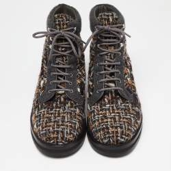 Chanel Grey Tweed CC High Top Sneakers Size 44
