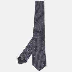 Chanel Navy Blue CC Patterned Silk Tie 