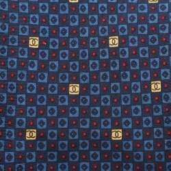 Chanel Navy Blue Jacquard Silk CC Tie
