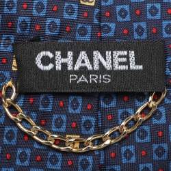 Chanel Navy Blue Jacquard Silk CC Tie