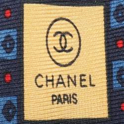 Chanel Navy Blue Jacquard Silk CC Tie