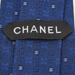 Pre Owned Chanel Blue CC Jacquard Silk Tie