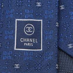 Pre Owned Chanel Blue CC Jacquard Silk Tie