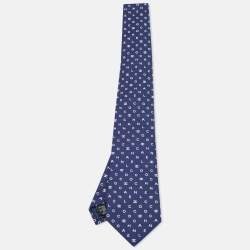 Pre Owned Chanel Navy Blue CC Logo Patterned Silk Blend Tie