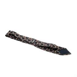 Chanel Vintage Navy Blue Geometric Print Silk Jacquard Tie 