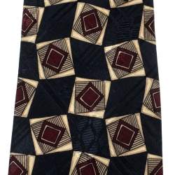 Chanel Vintage Navy Blue Geometric Print Silk Jacquard Tie 