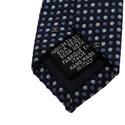 Pre Owned Chanel Blue Dotted Silk CC Tie 