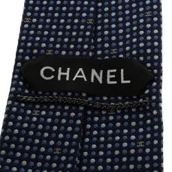 Pre Owned Chanel Blue Dotted Silk CC Tie 