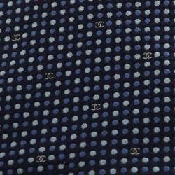 Pre Owned Chanel Blue Dotted Silk CC Tie 