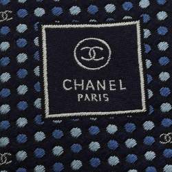 Pre Owned Chanel Blue Dotted Silk CC Tie 