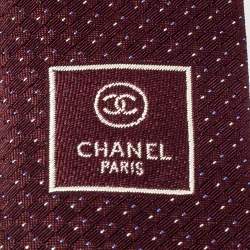 Chanel Burgundy Lurex Jacquard Silk Skinny Tie