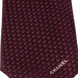 Chanel Burgundy Lurex Jacquard Silk Skinny Tie