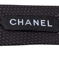 Pre Owned Chanel Black Lurex Jacquard Silk Skinny Tie