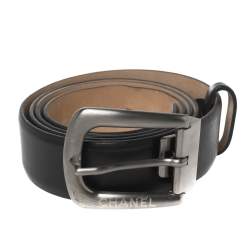 Chanel Black Leather Buckle Belt 95CM