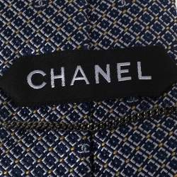 Pre Owned Chanel Navy Blue Geometric Jacquard Silk Tie