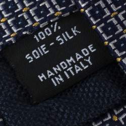 Pre Owned Chanel Navy Blue Geometric Jacquard Silk Tie