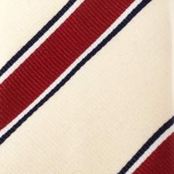 Pre Owned Chanel Cream & Red Diagonal Striped Silk Skinny Tie