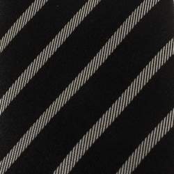 Pre Owned Chanel Black Diagonal Striped Silk Skinny Tie