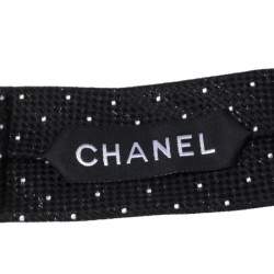 Pre Owned Chanel Black Dot Lurex Textured Skinny Silk Tie