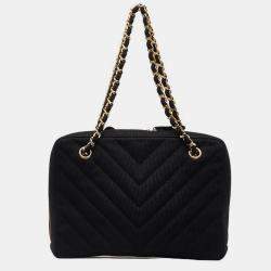 Chanel Black Jersey CC Chevron Pocket Camera Bag