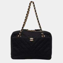 Chanel Black Jersey CC Chevron Pocket Camera Bag