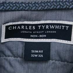 Charles Tyrwhitt Navy Blue Gabardine Cotton Slim Fit Tailored Trousers M