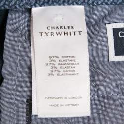 Charles Tyrwhitt Navy Blue Gabardine Cotton Slim Fit Tailored Trousers M