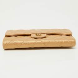Chanel Gold Quilted Caviar Leather Trifold Wallet 