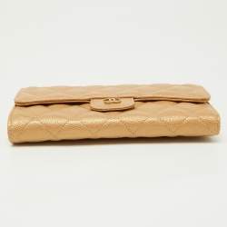 Chanel Gold Quilted Caviar Leather Trifold Wallet 