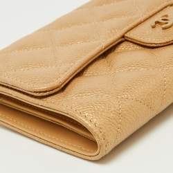 Chanel Gold Quilted Caviar Leather Trifold Wallet 