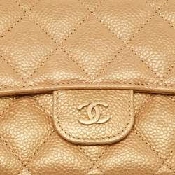 Chanel Gold Quilted Caviar Leather Trifold Wallet 