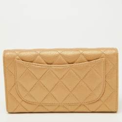 Chanel Gold Quilted Caviar Leather Trifold Wallet 