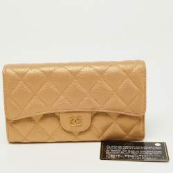 Chanel Gold Quilted Caviar Leather Trifold Wallet 