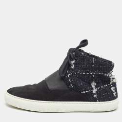 Chanel Black Suede and Tweed High Sneakers Size 41