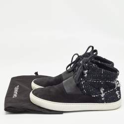 Chanel Black Suede and Tweed High Sneakers Size 41