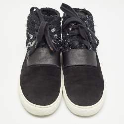 Chanel Black Suede and Tweed High Sneakers Size 41