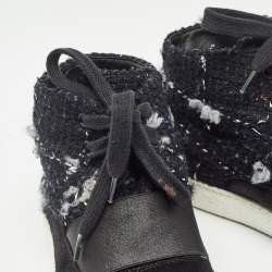 Chanel Black Suede and Tweed High Sneakers Size 41