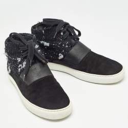 Chanel Black Suede and Tweed High Sneakers Size 41