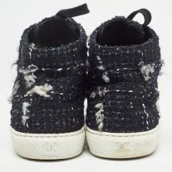 Chanel Black Suede and Tweed High Sneakers Size 41