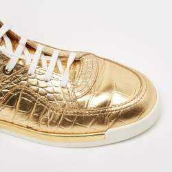 Chanel Gold Croc Embossed Leather High Top Sneakers Size 43
