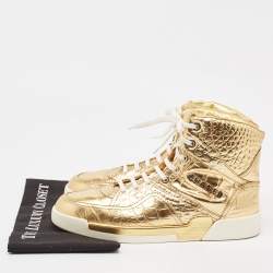 Chanel Gold Croc Embossed Leather High Top Sneakers Size 43
