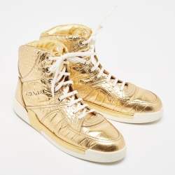 Chanel Gold Croc Embossed Leather High Top Sneakers Size 43