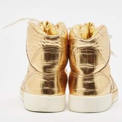 Chanel Gold Croc Embossed Leather High Top Sneakers Size 43