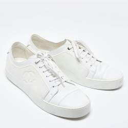 Chanel  White Rubber and Leather CC Trainer Low Top Sneakers Size 44