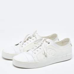 Chanel  White Rubber and Leather CC Trainer Low Top Sneakers Size 44