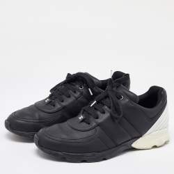 Pre Owned Chanel Black/White Leather CC Low Top Sneakers Size 45