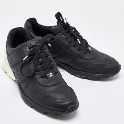 Pre Owned Chanel Black/White Leather CC Low Top Sneakers Size 45