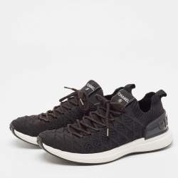 Chanel Black Knit Fabric Lace Up Sneakers Size 39.5 