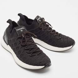 Chanel Black Knit Fabric Lace Up Sneakers Size 39.5 